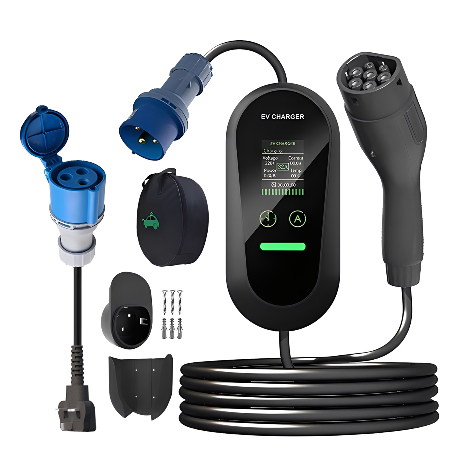 Portable Ev Charger 32A Type 2 Cee Plug - เครื่องชาร์จ EV แบบพกพา Type2 7KW 32A