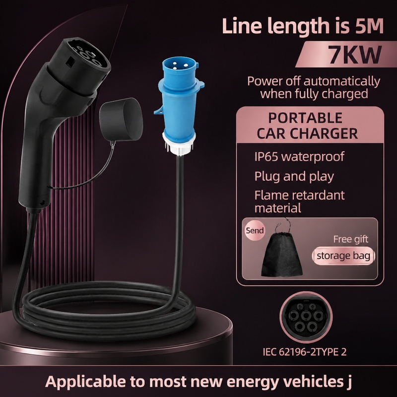 Portable Ev Charger 32A Type 2 Cee Plug - เครื่องชาร์จรถยนต์ไฟฟ้าแบบพกพา 7KW ROMADA 32A สายชาร์จยาว 3M