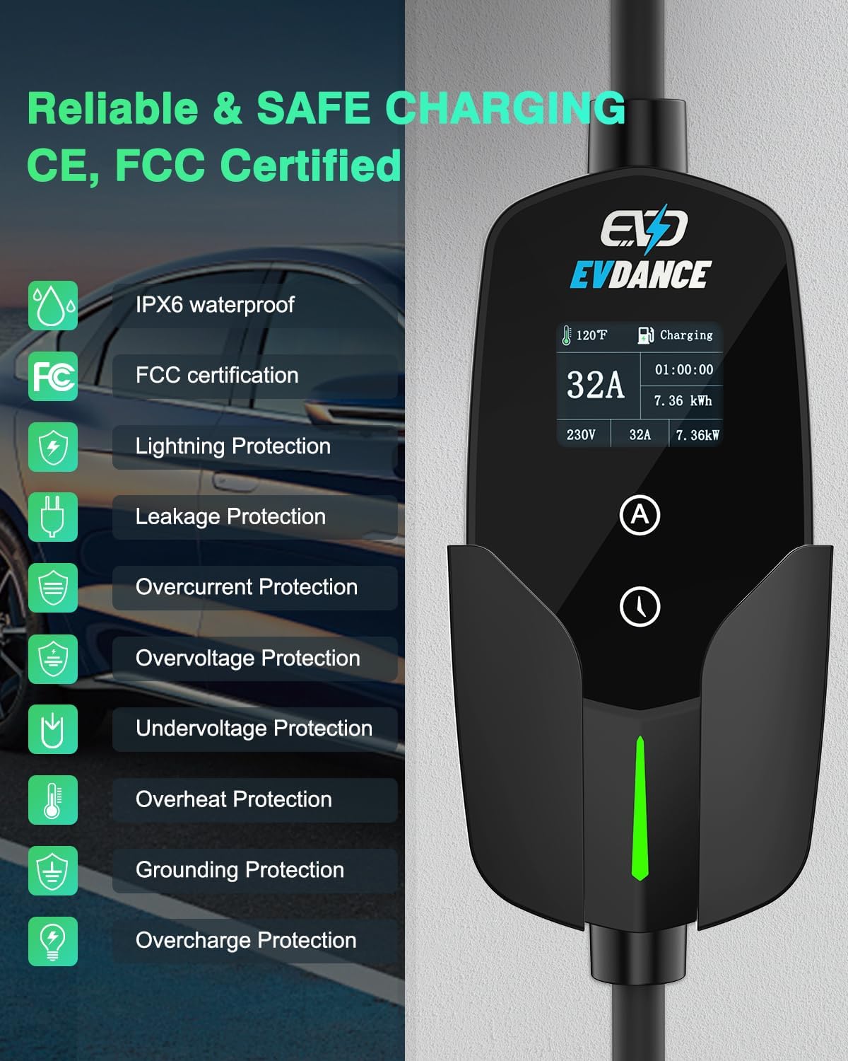 EVDance ที่ชาร์จ32A แบบ2 EV 7. - Portable Ev Charger 32A Type 2 Cee Plug บทวิจารณ์และราคา