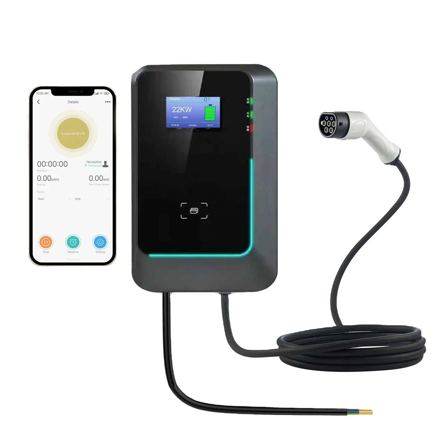 สถานีชาร์จรถยนต์ไฟฟ้าแบบติดผนั - 22Kw Wallbox Type 2 Ocpp Rfid บทวิจารณ์และราคา
