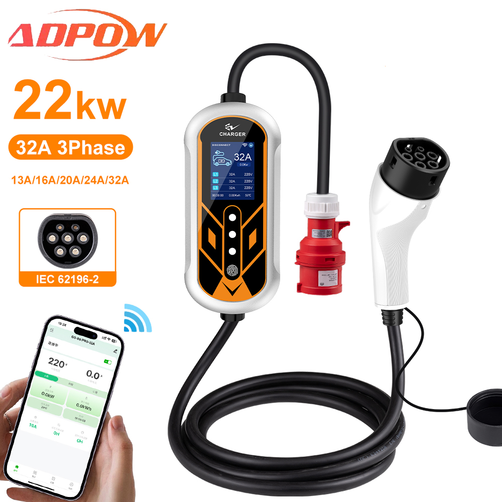 ADPOW แบบพกพา 32A Type2 EV Cha - Portable Ev Charger 32A Type 2 Cee Plug บทวิจารณ์และราคา